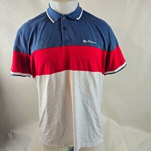 Ben Sherman Polo Mens XL Blue Red White Colorblock Shirt Preppy Classic Casual
